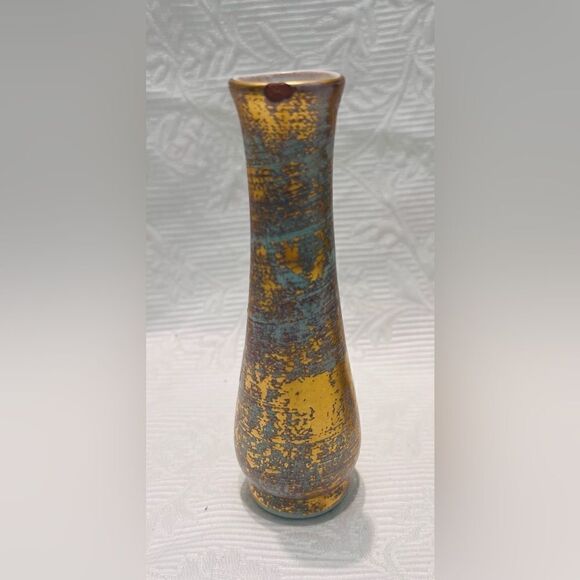 Stangl Vases (2) Turquoise Antique Gold Hand Painted Vintage - Picture 3 of 11